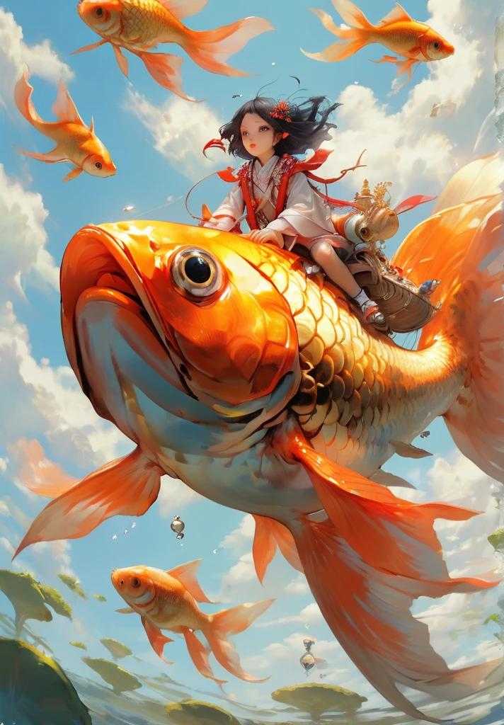 super vista, super wide Angle
goldfish1girl a girl riding on a large goldfish,  