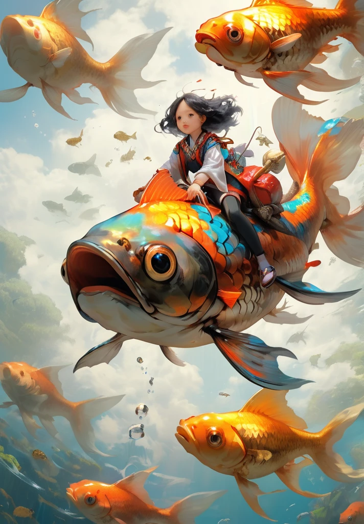 super vista, super wide Angle
goldfish1girl a girl riding on a large goldfish,  