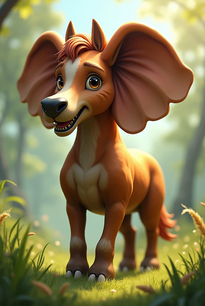 A horse with human feet, dog face and elephant ears