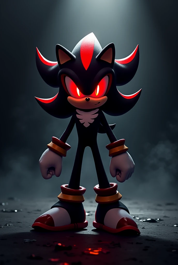 Shadow the hedgehog wallpaper as an full outline with glowing eyes and dark background



