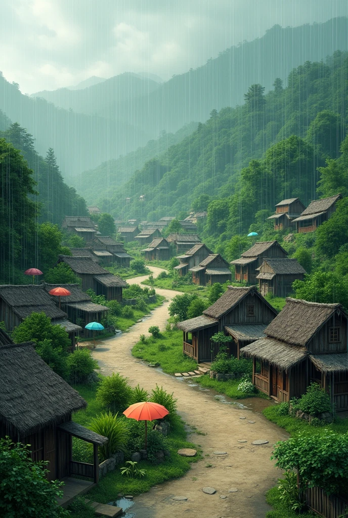 A peaceful village monsoon wheather vitage