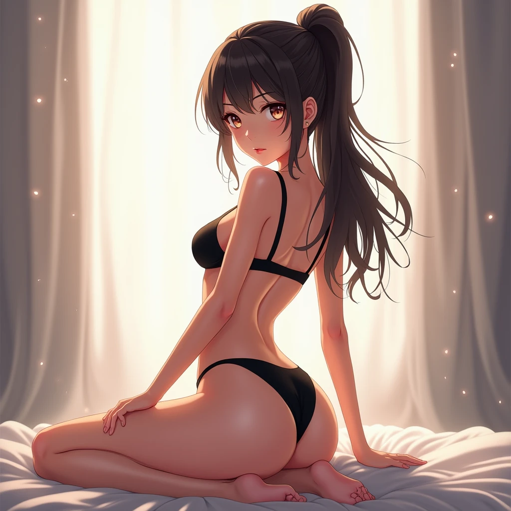 Anime girl with a bikini which is black in colour
