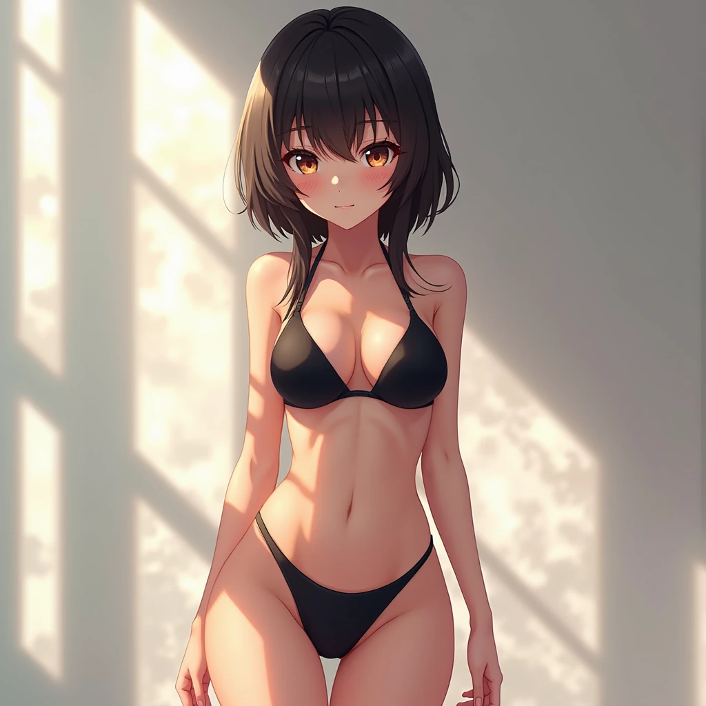 Anime girl with a bikini which is black in colour