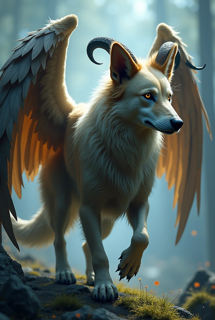 A dog with horns and wings
