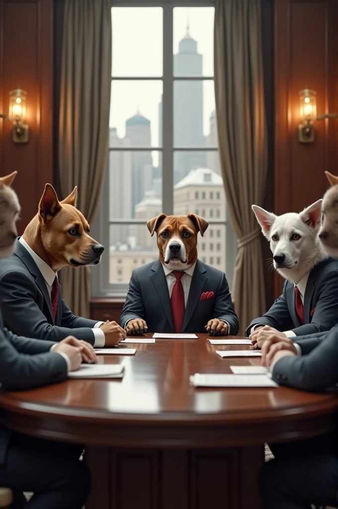 Dogs with suit and tie meeting
