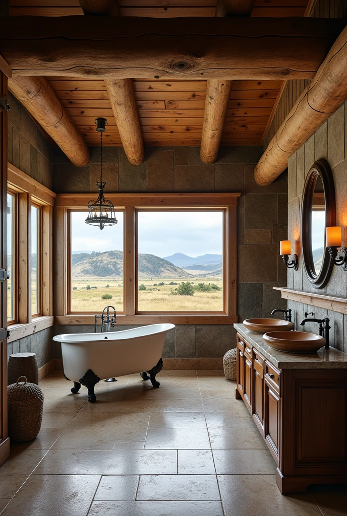Design a large bathroom interior inspired by John Dutton