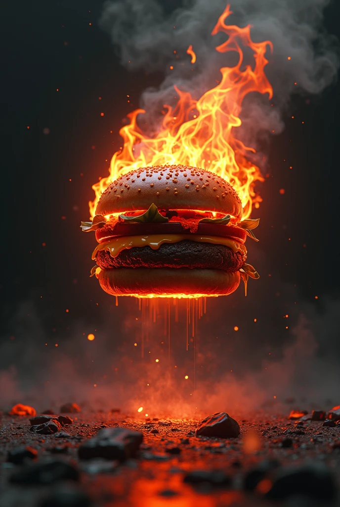linear burger on fire