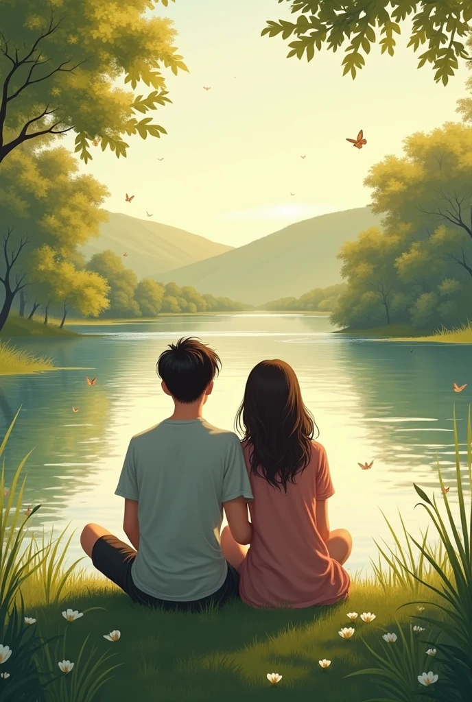 A young couple on the river bank