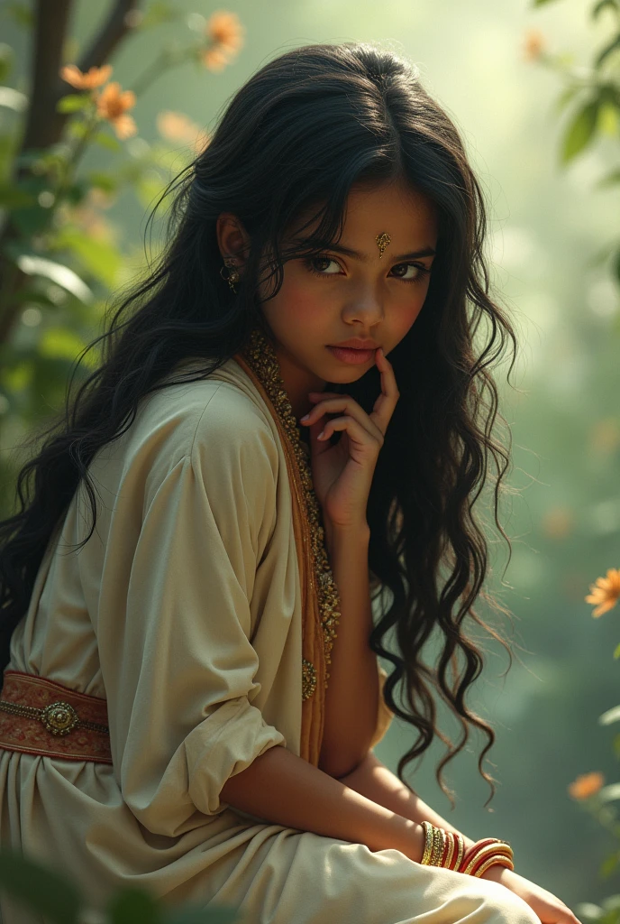 An Indian girl bending