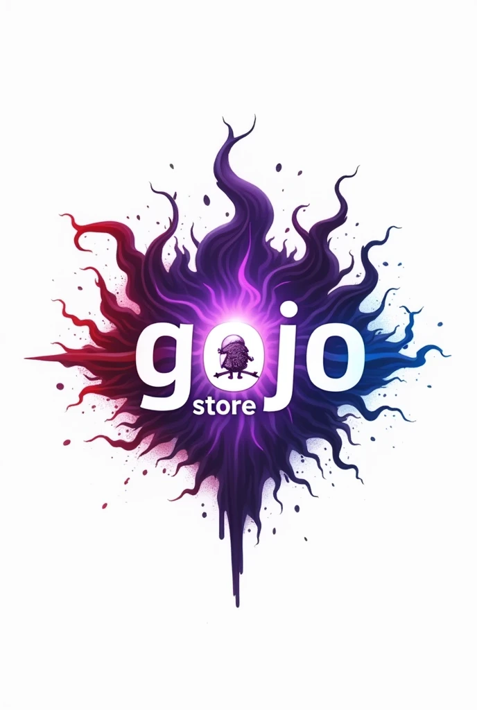  Create a logo image for a store in the theme of Satoru Gojo with the name Gojo Store with the power of purple forming in the middle of the phrase and red and blue on the sides like this: "🫸🔴Gojo🟣Store🔵🫷" white background  