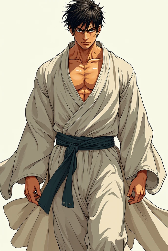 A male wearing long wave clothes sweat handsome good age 20 manga character