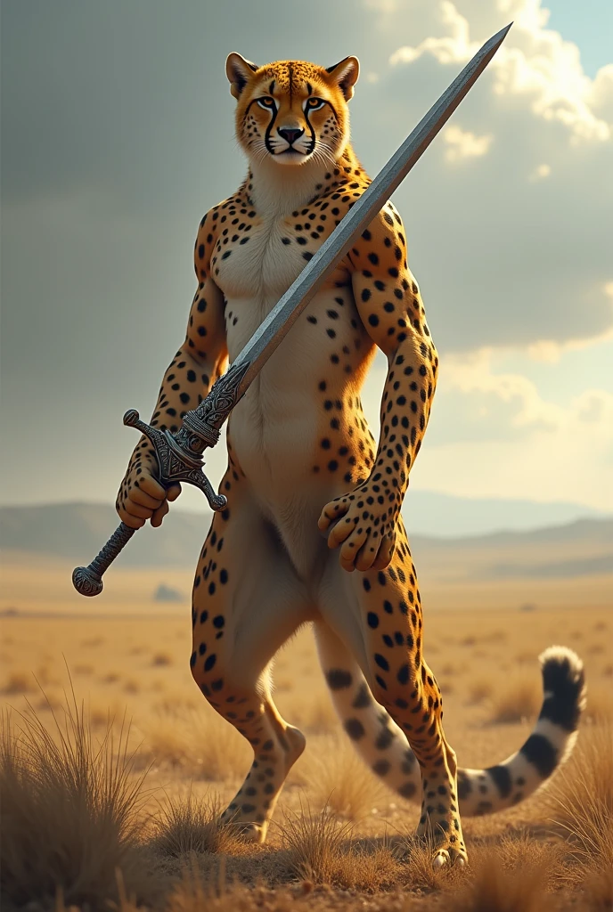 Cheetah in standing with sword