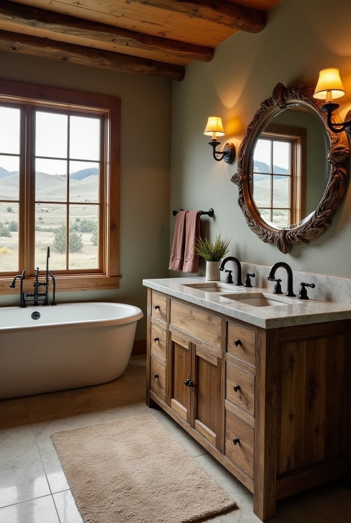 Design the interior of the guest bathroom inspired by John Dutton 