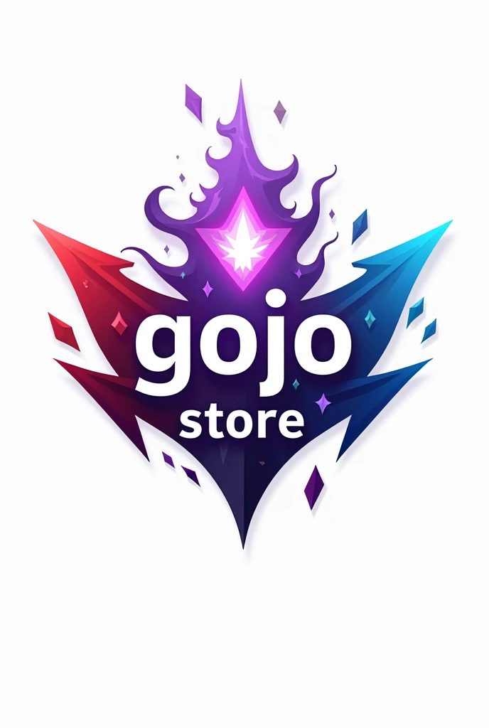  Create a logo image for a store in the theme of Satoru Gojo with the name Gojo Store with the power of purple forming in the middle of the phrase and red and blue on the sides like this: "🫸🔴Gojo🟣Store🔵🫷" white background  