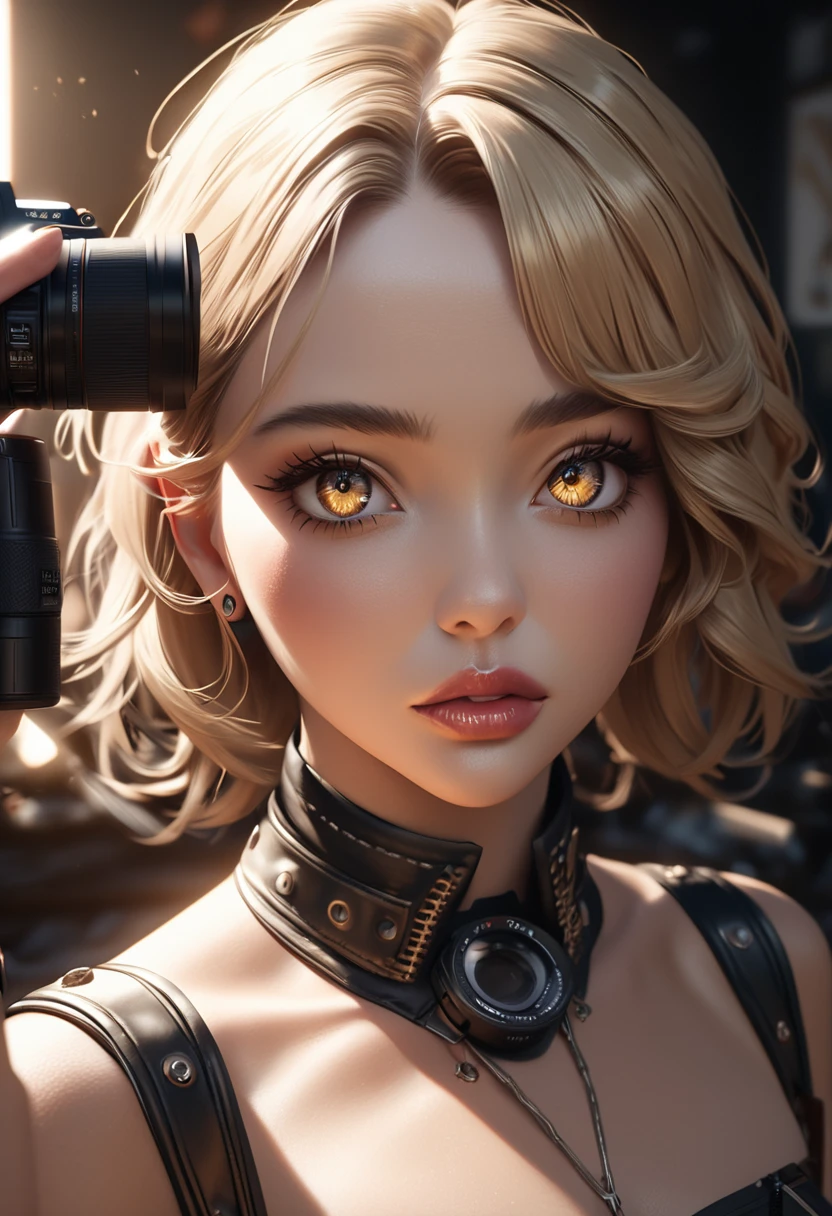 a beautiful blonde woman in diesel punk inspired outfit, extremely detailed 8k, stunning professional photoshoot, digital slr camera, soft lighting, high quality, film grain, fujifilm xt3 sharp focus, dramatic, (diesel punk outfit), (looking at viewer:1.2), (natural lighting), (alluring), highly detailed face, beautiful detailed eyes, beautiful detailed lips, extremely detailed eyes and face, long eyelashes, oil painting, 3d render, volumetric lighting, cinematic, moody, dramatic lighting, deep focus, photorealistic, (best quality,4k,8k,highres,masterpiece:1.2),ultra-detailed,(realistic,photorealistic,photo-realistic:1.37)