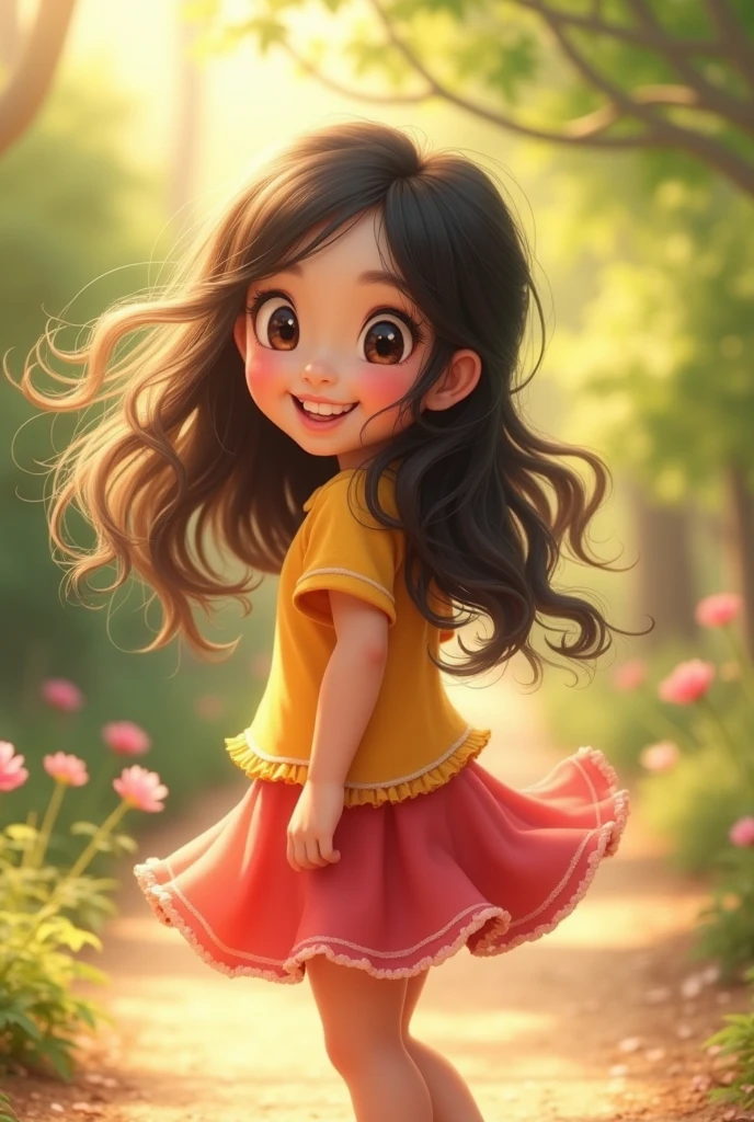 Asian girl looking back. smiling and farting