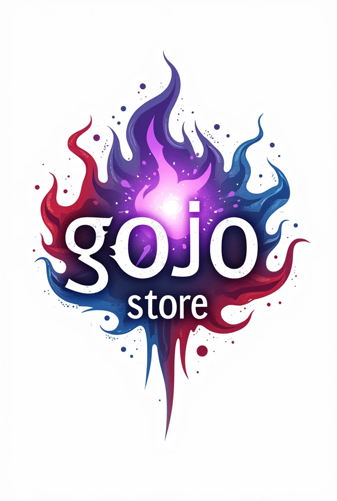 Create a logo image for a store in the theme of Satoru Gojo with the name Gojo Store with the power of purple forming in the middle of the phrase and red and blue on the sides like this: "🫸🔴Gojo🟣Store🔵🫷" white background