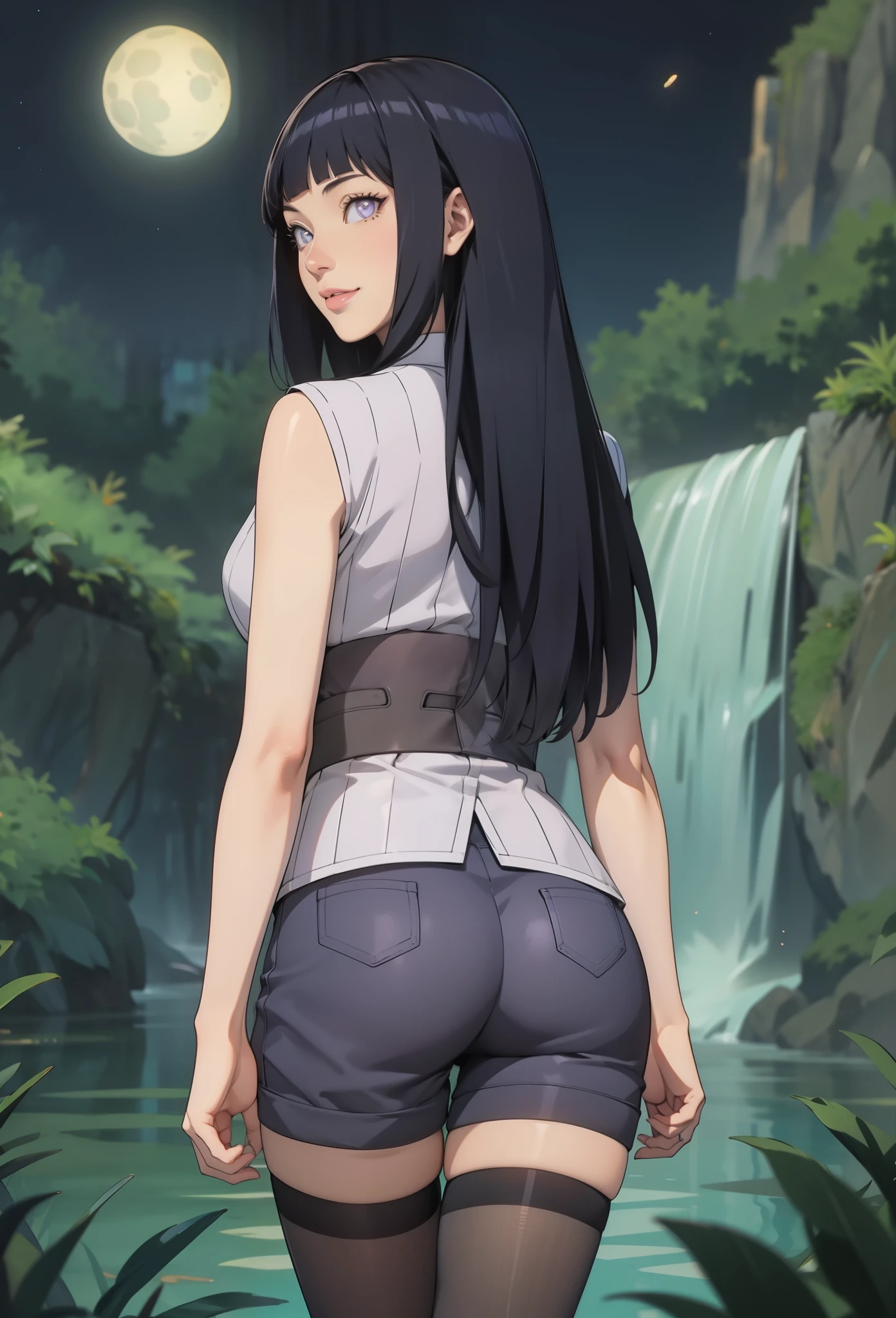 perfect eyes:1.2, detailed eyes:1.4, smile, brush, shy, hyuugahin, light gray top, purple eyes, white eyes, no pupils, "black long hair", 1girl, blunt bangs, cowboy shot, 1girl, solo, (masterpiece:1.6, best quality), 8k, insane details, intricate details, hyperdetailed, hyper quality, high detail, ultra detailed, professional, HDR, ray tracing reflection, cinematic lighting,
