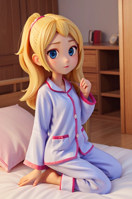 9age、female、Large head、pajamas、
