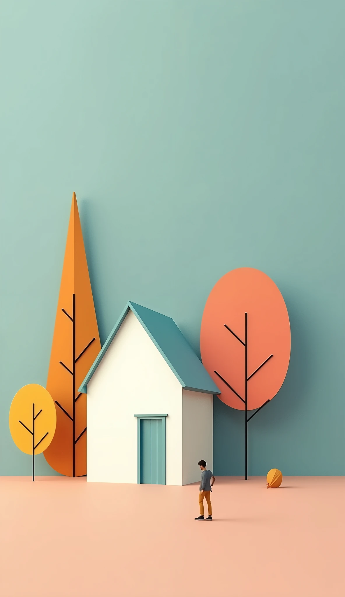 create beautiful minimalistic wallpapers for my smartphone with houses or trees or people, colorful yet not too saturated