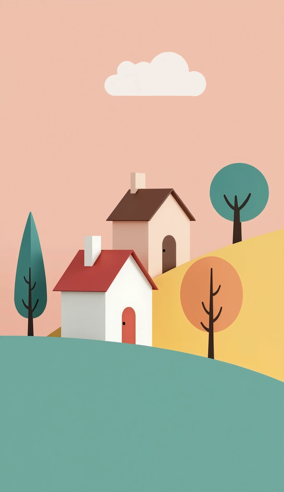 create beautiful minimalistic wallpapers for my smartphone with houses or trees or people, colorful yet not too saturated