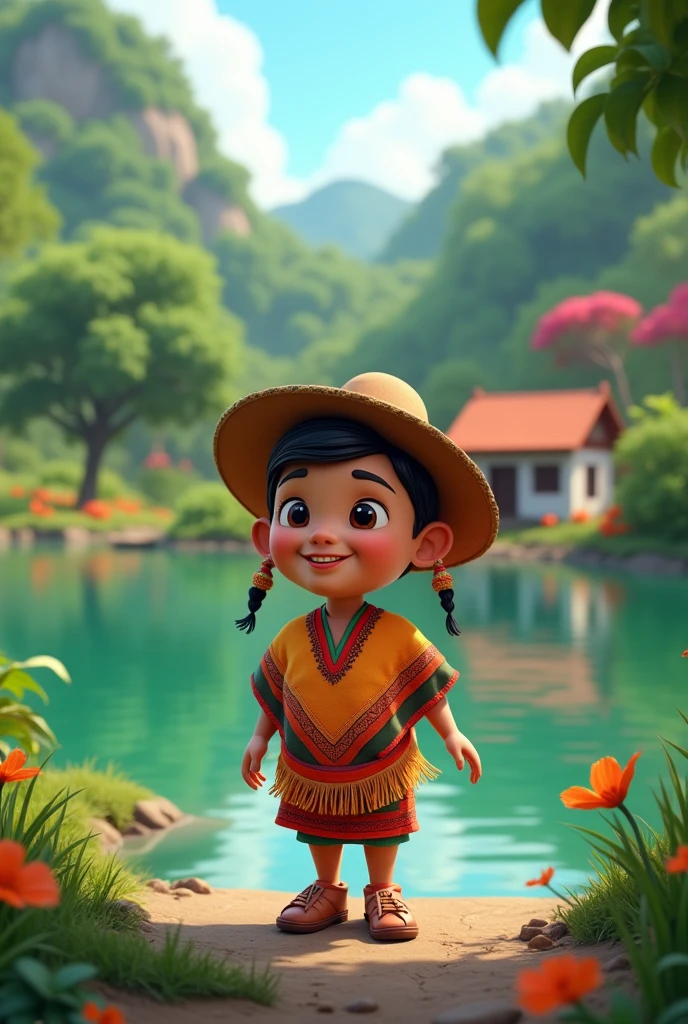 Animated Paisa with a little house on a lagoon