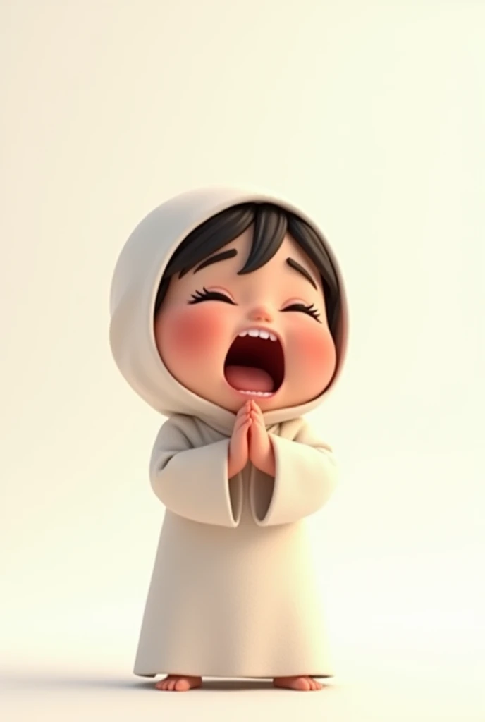 An animated image of a Muslim little kid yauning in white background 