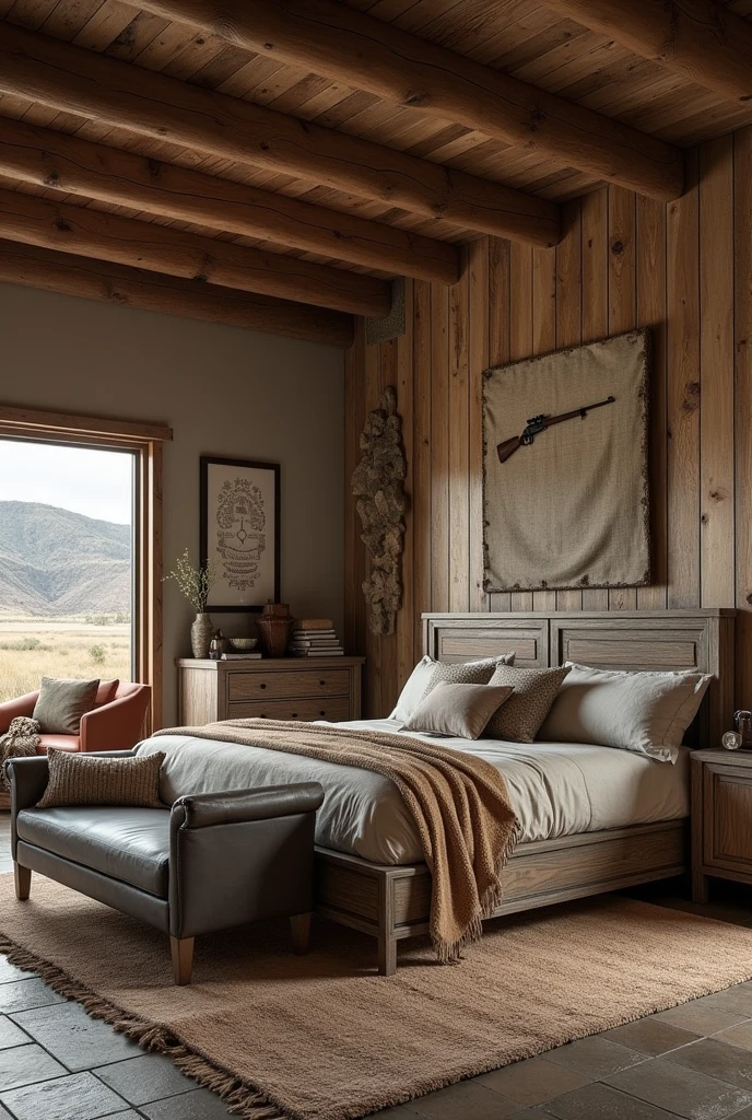 Design the interior of the master bedroom inspired by John Dutton