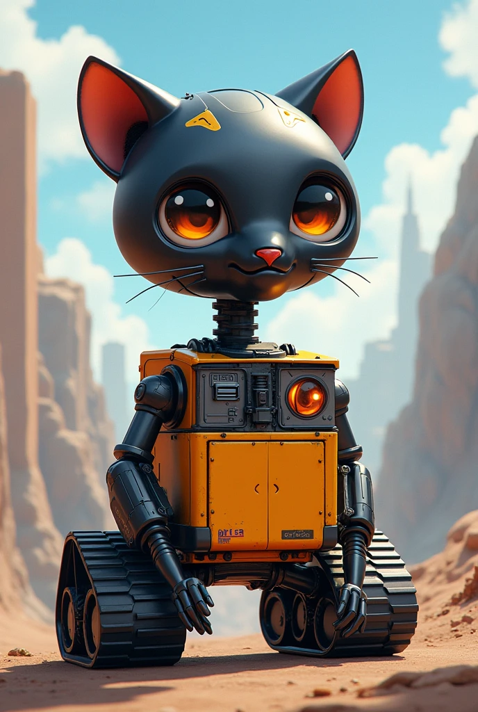 Drawing of a friendly humanized robot panther with the body of wall-e