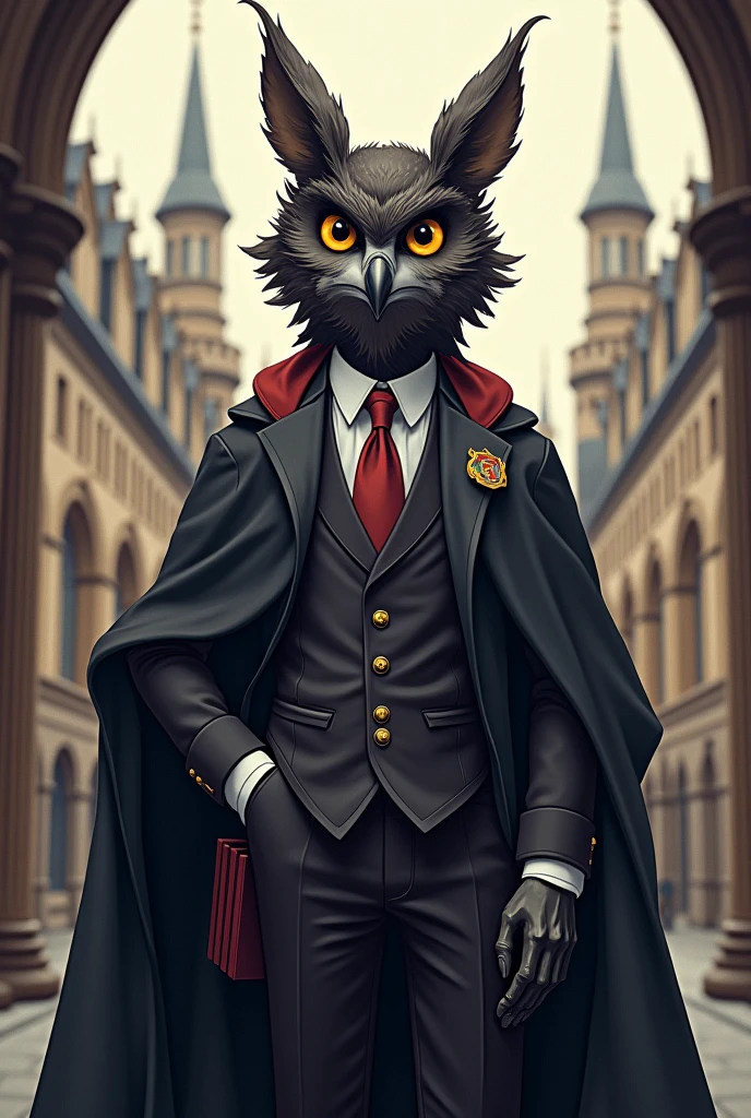 Create an institutional mascot for a private school inspired by a bat or an owl