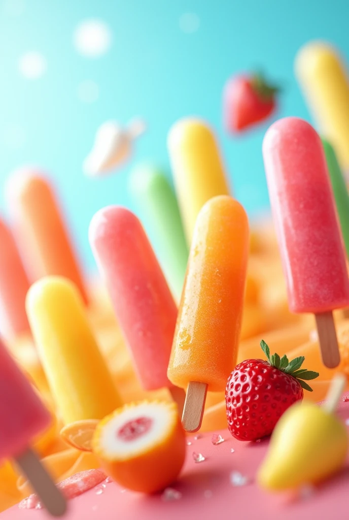 Create a happy refreshing image that represents different colors of cylindrical popsicles with the slogan: it was a conquest