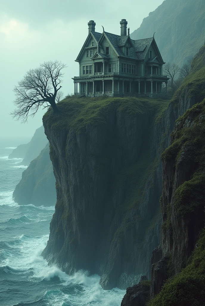 Abandoned mansion on top of a rocky cliff