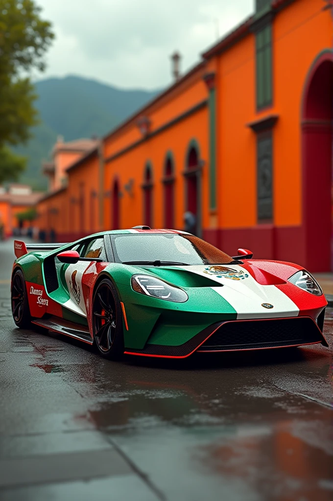 Sports car with Mexican flag and the name DANIELA SEQUERA