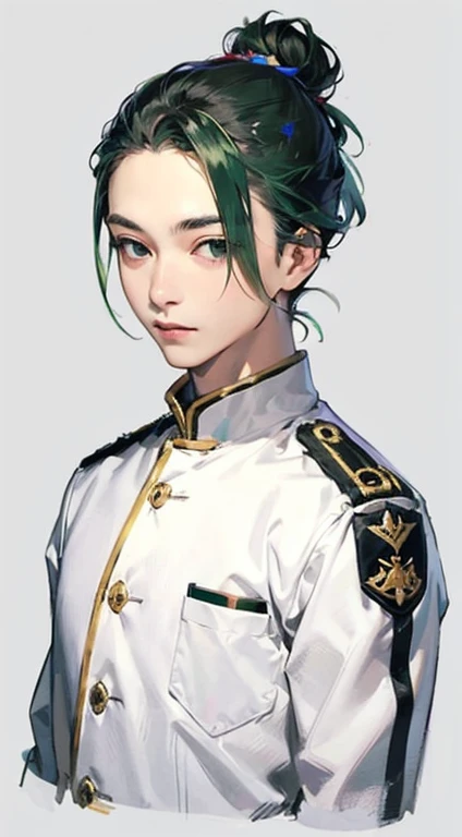 Ram、uniform、Green Hair、Hair Bun、Upper Body、Slender body、masterpiece、Simple Background、Highest quality