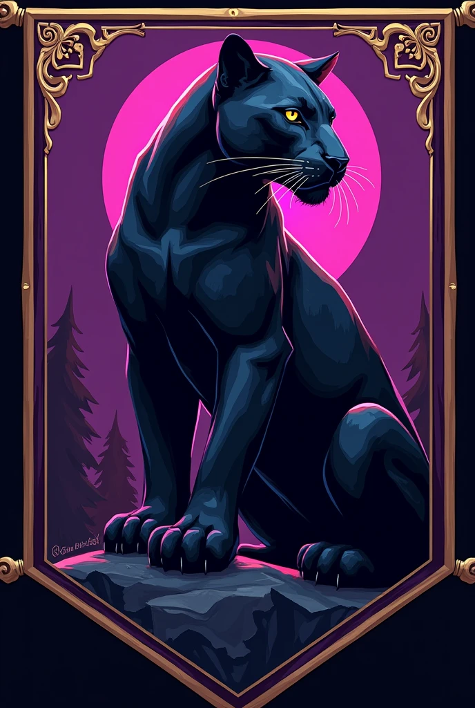  an interclass flag in purple and black with a panther
