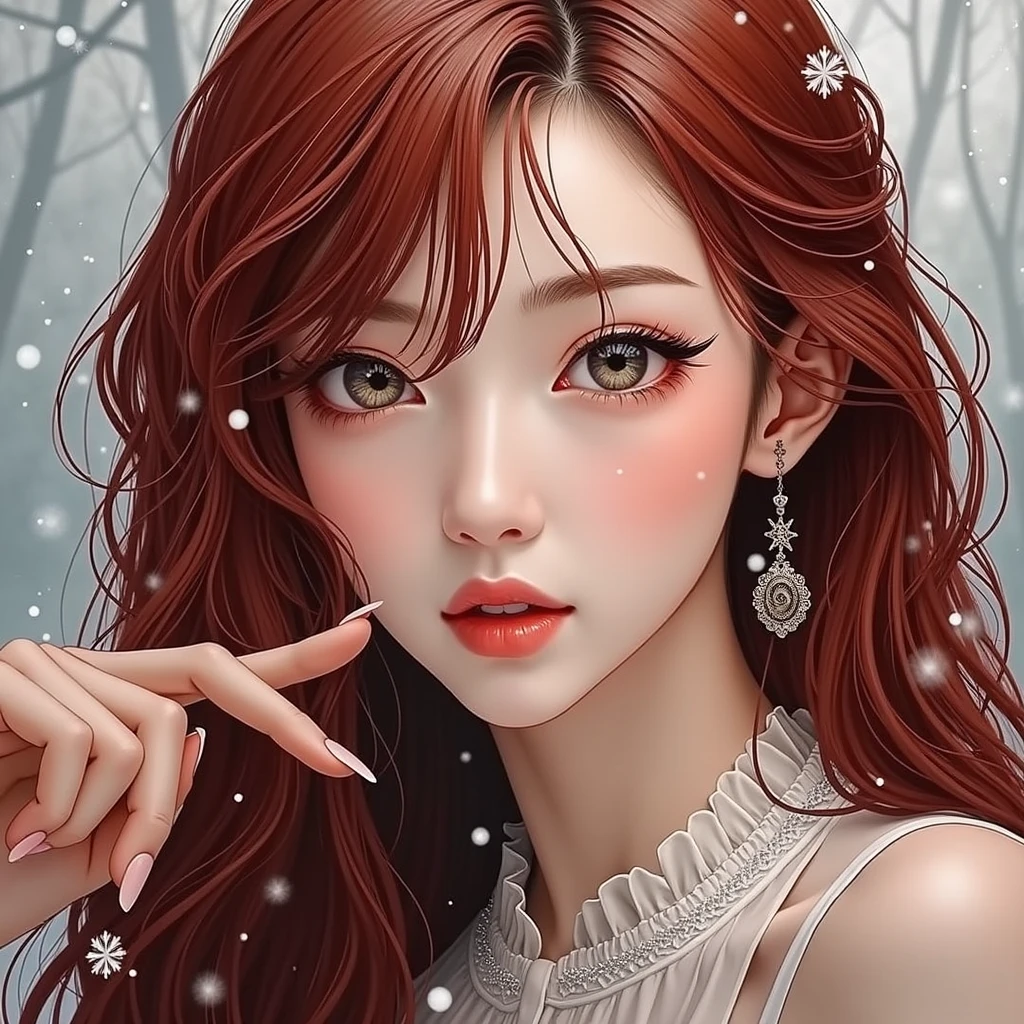 Winter from kpop group aespa with red hair