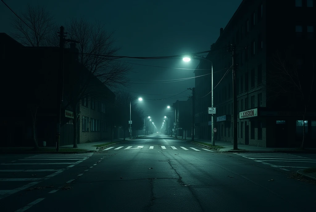 A deserted intersection in the middle of the night