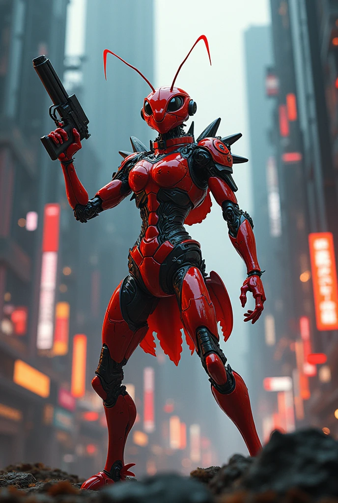 Red ant in standing with gun in tranformer dress