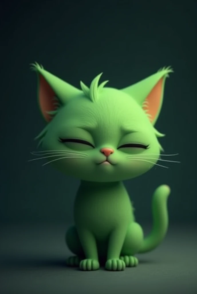 Green cat introvert with dark background that looks like an emoji on keyboard