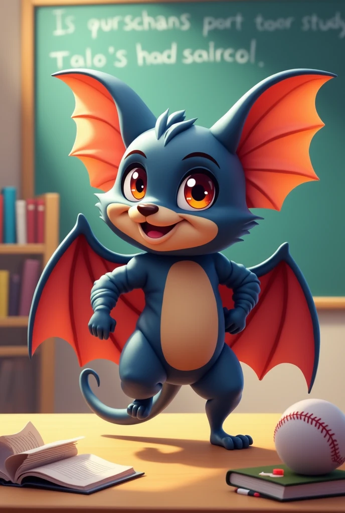 Create an institutional mascot for a private school with preschool to high school level focused on children and young people inspired by a bat that is an example of study and sport 