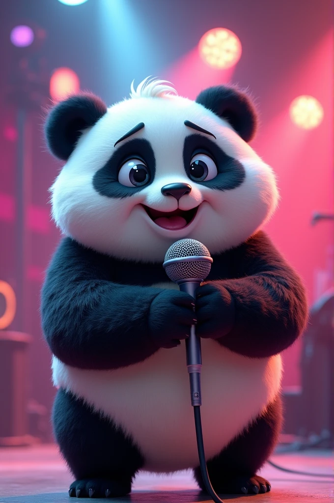 Cartoon panda bear with a microphone 
