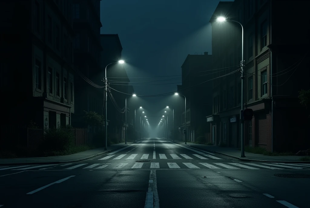 A deserted intersection in the middle of the night