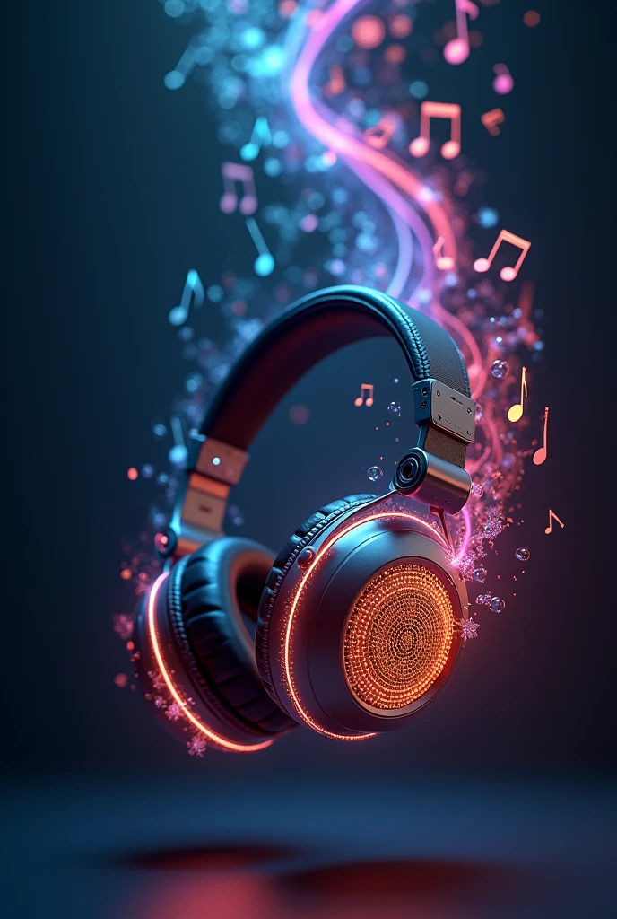 Create an image of a hanging headset with musical notes coming out of it