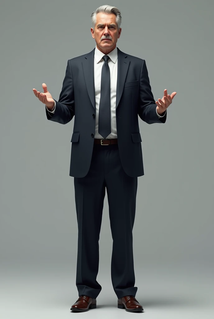 Ultra realistic image of a full body man in a suit and tie showing with his hands