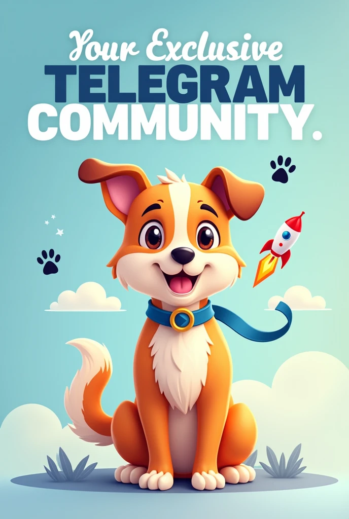 Image Text: "🐾 Join Our Telegram Pack! 🚀 Get Exclusive Content & Updates!"
Background: Use a bright, cheerful background, such as a gradient or light, washed-out color to keep the focus on the dog image and text.
Graphics: Include a cute and engaging dog photo. Choose an image that is friendly and appealing.
Font: Use a clear and readable font, such as Arial or Comic Sans, to ensure the text stands out and is easy to read.