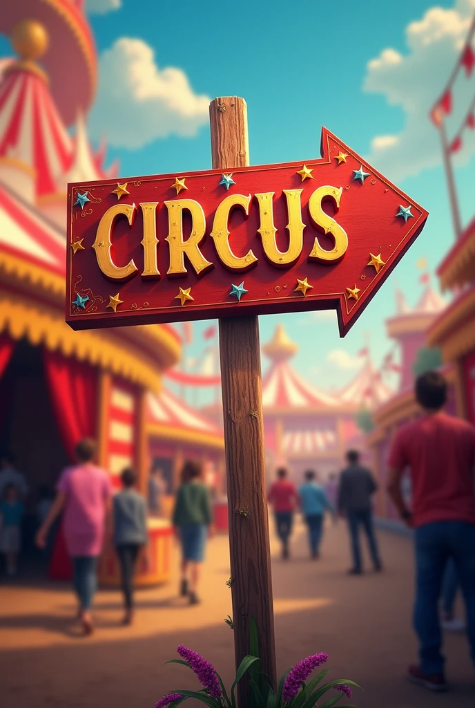 arrow-shaped sign for circus , indicating only one side and in image form to print