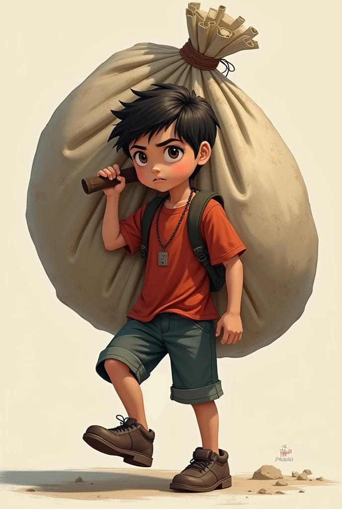 a boy right hand big bag