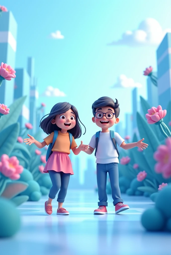 The job posting is now open for applications. It features a cartoon image of 2-3 students in a fun tone and a good atmosphere in the middle or right of the image and is 1" in size./4 of the total area and there is space for me to add requirements.. Please create a 3D illustration and the main color tone is cool., Especially in blue