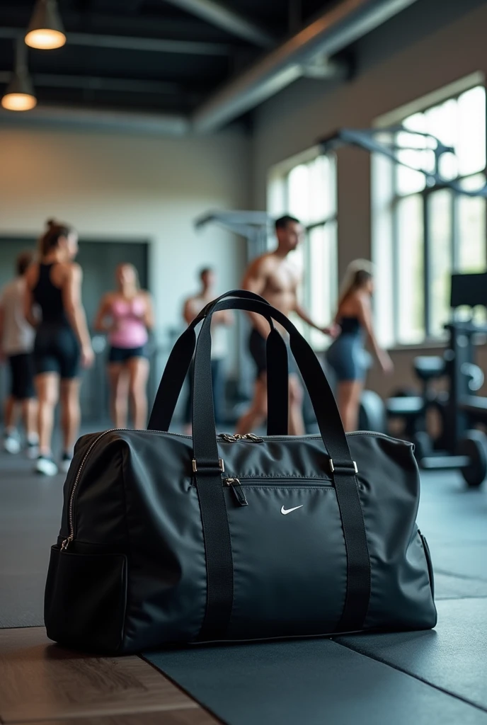 black gym bag at the gym