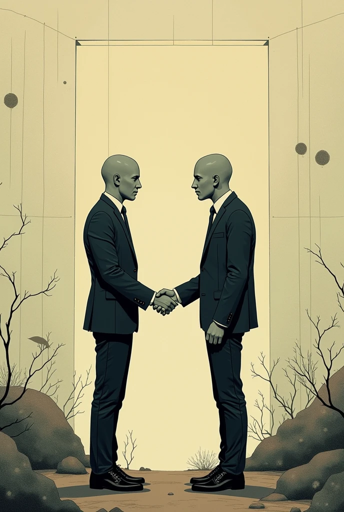 create an image from this paragraph "Friendships continue until the day they can't get along anymore. ,a handshake unfolds,And how this happens nobody knows. ". Get inspired by recreating the image according to the comics of the artist Moebius.